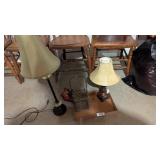 (2) Small Table Lamps & Wire Decorative Basket