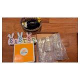(10) Solar Pathway Lights, Plastic Mugs & Basket