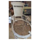 Vintage White Wicker Rocker + Side Table -*