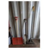 (3) Hand Tools: Snow Shovel, Spade, Metal Rake