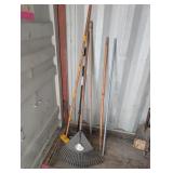Brooms, Rake, Metal Pole, Walking Stick, Etc.