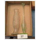 Green Etched Bud Vase & Clear Vase -*