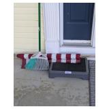 Step Stool, Broom & American Flag On Pole