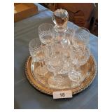 Crystal Decanter w/ Matching Goblets + Tray
