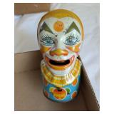 Vintage J. Chein Mechanical Clown Tin Bank
