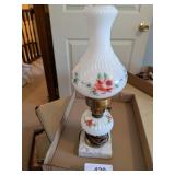 Milk Glass Dresser Lamp w/ Hand Painted Flowers