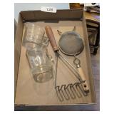 Vintage Glass Measuring Cups, Potato Masher, +
