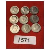(9) Kennedy half dollars