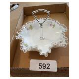 Fenton Milk Glass Ruffled Candy Dish w/