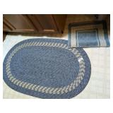 (2) Blue Oval Braided Rugs + (2) Blue Throw Rugs