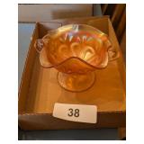 Peach Iridescent Double Handled Jelly Compote