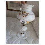 Milk Glass Bedroom Lamp w/ Gold Flowers