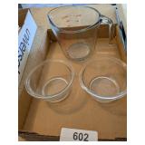 Glass Four Cup Measurer & (2) Pyrex Bowls