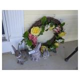 (3) Landscape Bunny Rabbits & Floral Wreath