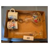 Hand Painted Cruet, Bud Vase + Cups