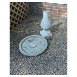 Concrete Bird Bath + Little Wood Birdhouse -*