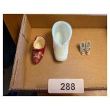 Milk Glass Shoe, Tiny Pair of Shoes Marked Japan,