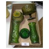 Assorted Green Glassware Items