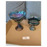 (2) Carnival Glass Pedestal Bowls -*