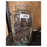 Large Jar Decor w/ Pine Cones