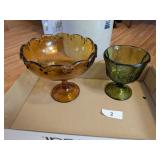 Harvest Gold & Avocado Green Pedestal Bowls