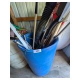 Blue Barrel w/ Assorted Garden Tools & Other