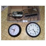 (2) Clock Radios & (2) Battery Op Wall Clocks