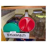 Plastic Pitchers, Cookie Tins & (2) Glass Jars