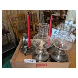 (2) Oil Lamps & (2) Candlestick Holders