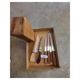 Knife Block, Some Knives & Filet Knife w/ Sheath