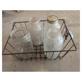 Wire Basket w/ (3) One Gallon Canning Jars &