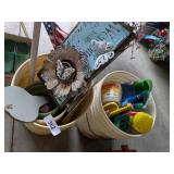 (2) 5 Gallon Buckets w/ Flower Pots, Lawn Decor,