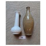 Milk Glass Hobnail Bud Vase + Stoneware Vase