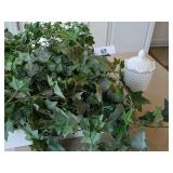 Artificial Ivy, Milk Glass Hobnail Candy Jar