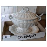 Ironstone Soup Tureen w/ Silver Plated Ladle
