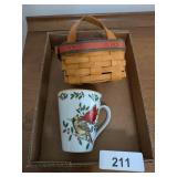 Small Longaberger Basket + Cardinal Christmas Mug