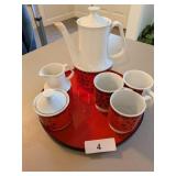 Vintage Asian Theme Tea Set w/ Tray