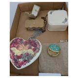 Vintage Dresser Boxes, Locket, Jade Earrings, +