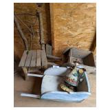 Primitive Decorative (2) Wheelbarrows, Chair &