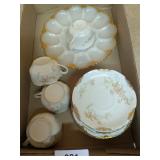 Deviled Egg Plate + (4) Cups, (4) Saucers, +