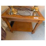 Oak End Table w/ Glass Insert