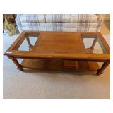 Oak Coffee Table w/ (2) Glass Inserts