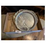 (3) Etched Glass Wine Goblets & (2) Trays