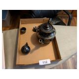 Tea Pot, (2) Non Matching Mini Cups +