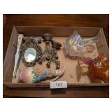 Iridescent Carnival Glass Clear Basket, +