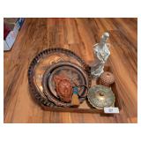 (2) Copper Trays, Brass Lidded Bowl, +
