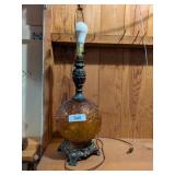 Vintage Mid Century Amber Glass Lamp w/