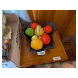 Unique Wood? Bowl + Ceramic Fruit & Plastic Apple