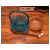 Fenton? Blue Satin Glass Fruit Basket &