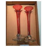 (2) Cranberry Bud Vases
